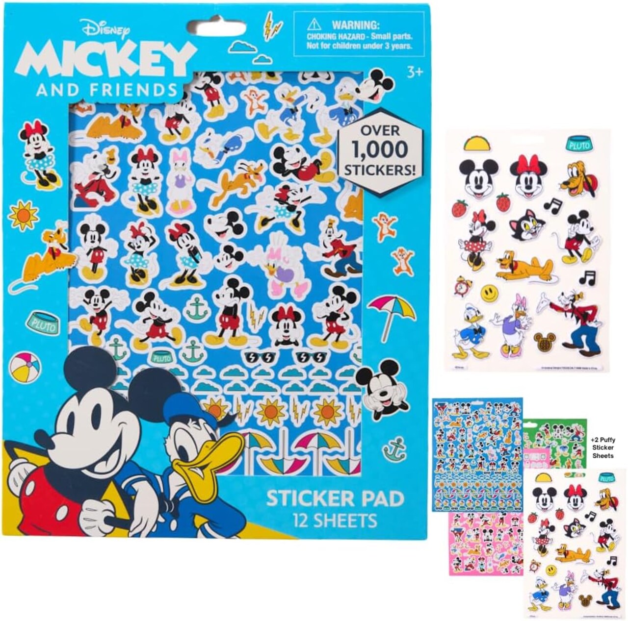 12 Sheet Mickey Mouse Sticker Book Set, 1000+ - Mickey & Friends, Minnie, Donald,